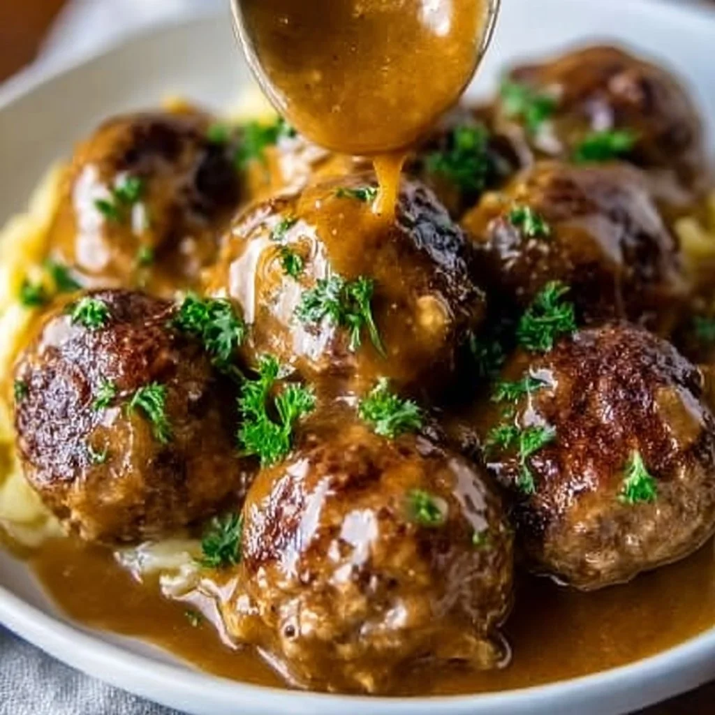 Salisbury Steak Meatballs in Savory Mushroom Gravy