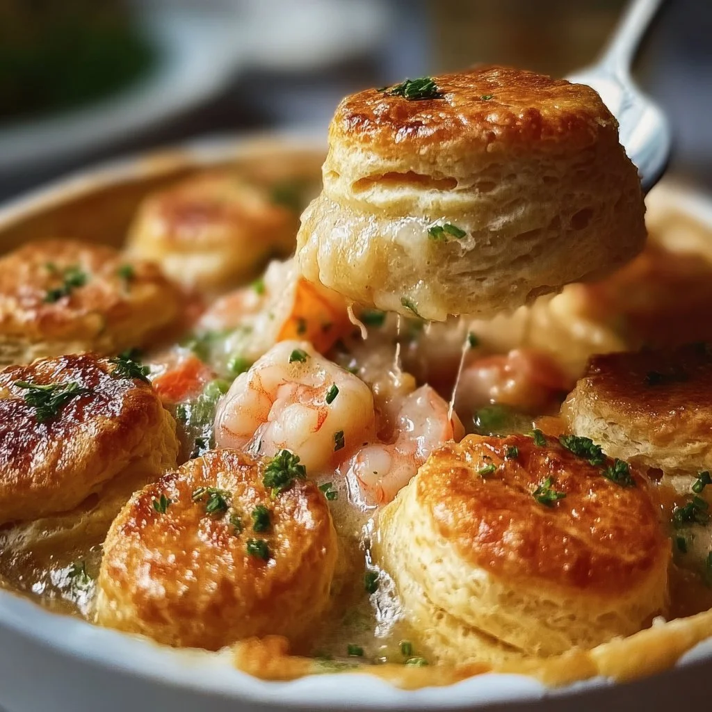 Shrimp and Lobster Cheddar Bay Biscuit Pot Pie