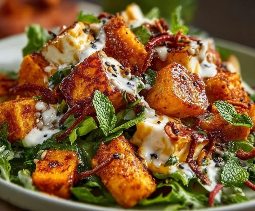 Sweet Potato Halloumi Salad with Mint Yogurt Dressing Delight
