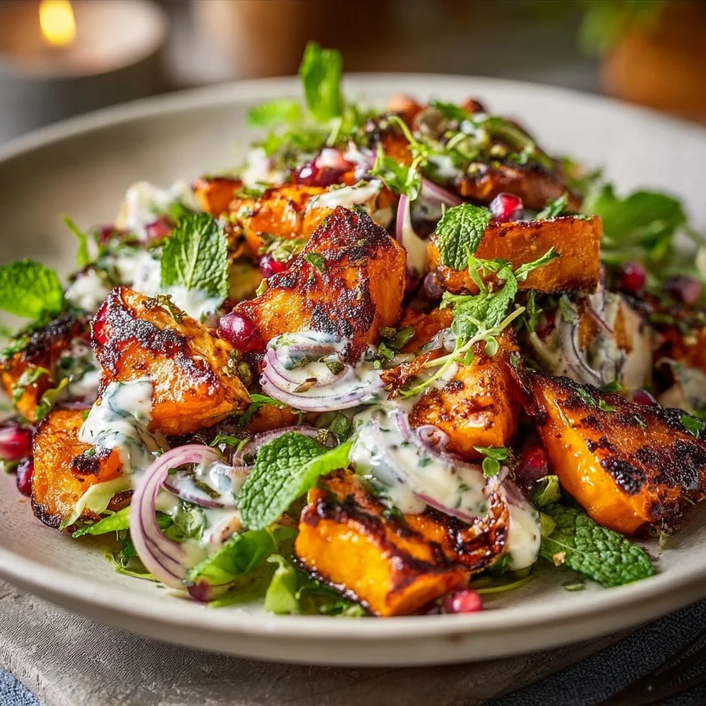 Sweet Potato Halloumi Salad with Mint Yogurt Dressing Delight