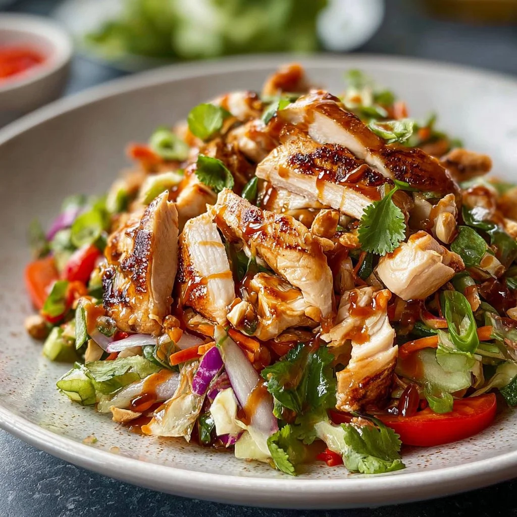 Delicious Thai Chicken Salad with vibrant vegetables and a tangy dressing