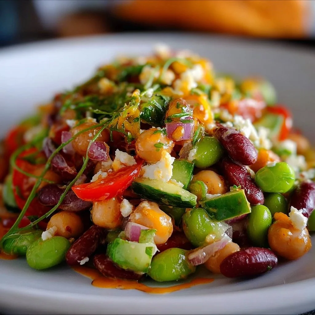 Zesty bean salad with colorful vegetables and beans in a bowl