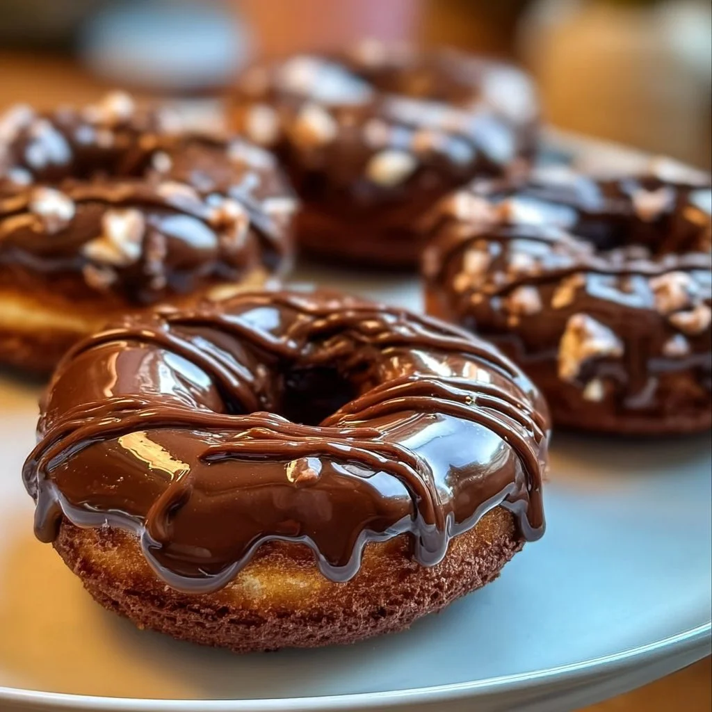Delicious chocolate doughnuts with a glossy glaze and sprinkles
