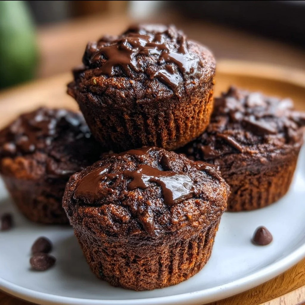 Delicious chocolate zucchini muffins on a cooling rack, perfect for healthy snacking.