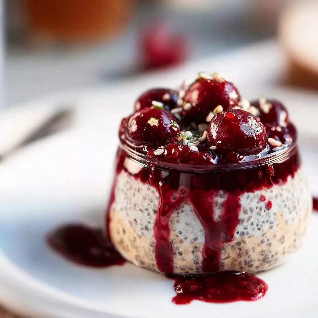 Delicious Overnight Oats with Cherry Chia Seed Jam Magic