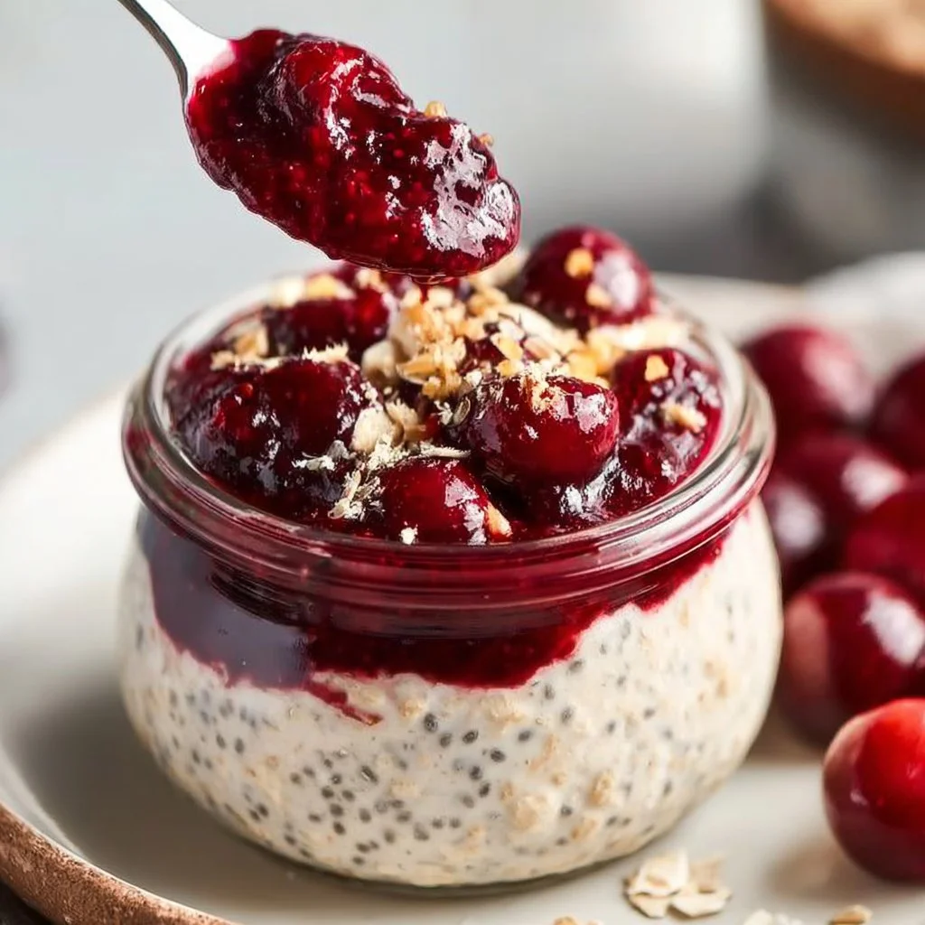 Delicious Overnight Oats with Cherry Chia Seed Jam Magic