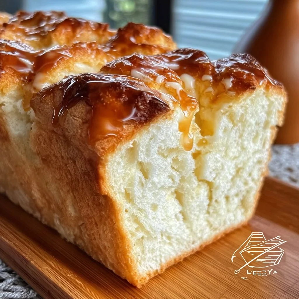 Freshly baked easy yogurt bread loaf with ingredients displayed