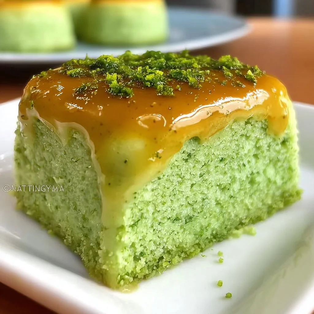 Delicious green lime cake topped with fresh lime slices and cream