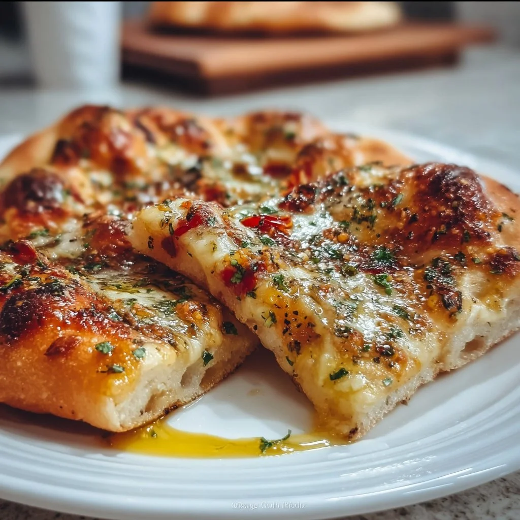 Delicious homemade flatbread pizza topped with fresh ingredients and herbs.