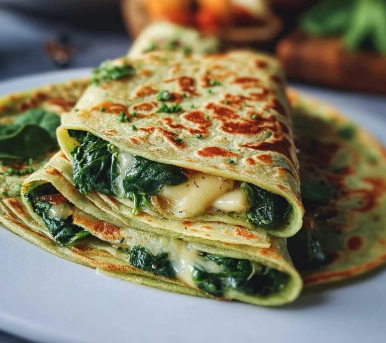 Homemade spinach tortillas stacked on a wooden table, perfect for healthy meals.