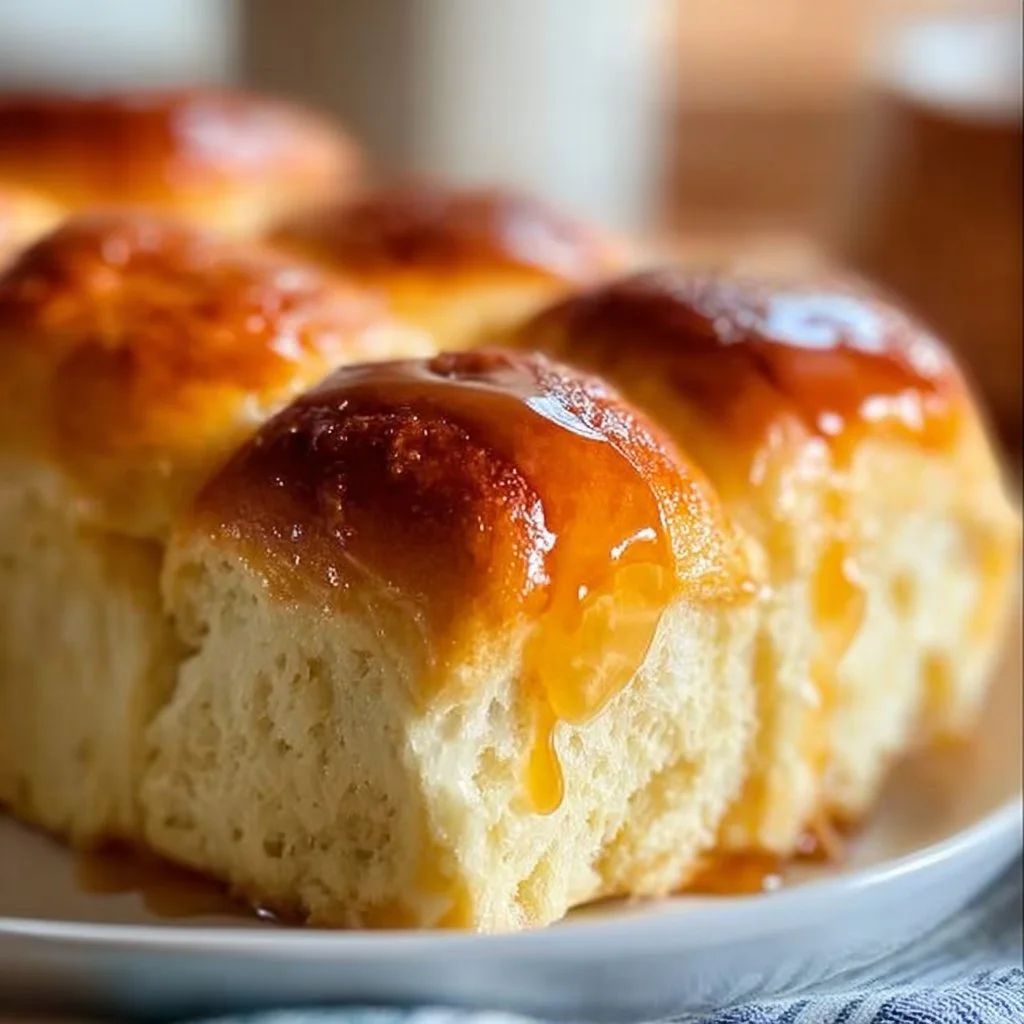 Freshly baked gluten free Hawaiian rolls on a rustic wooden table.