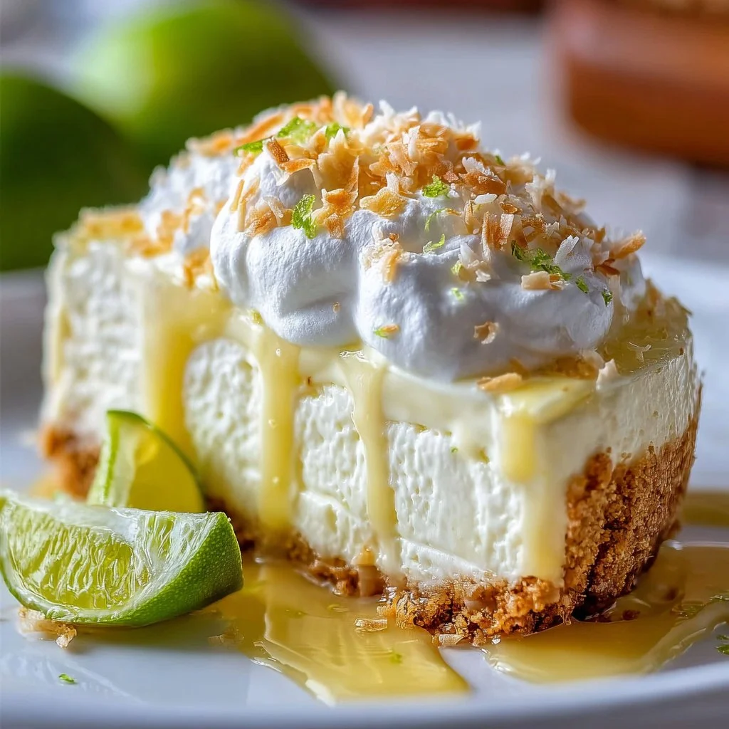 Delicious key lime dessert with a creamy filling and lime garnish