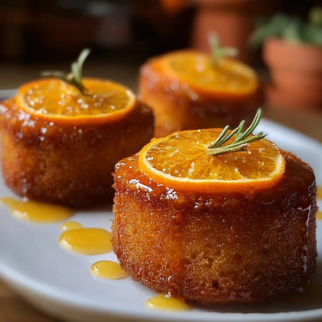 Delicious Orange Ginger Honey Cakes topped with zesty orange and ginger slices.