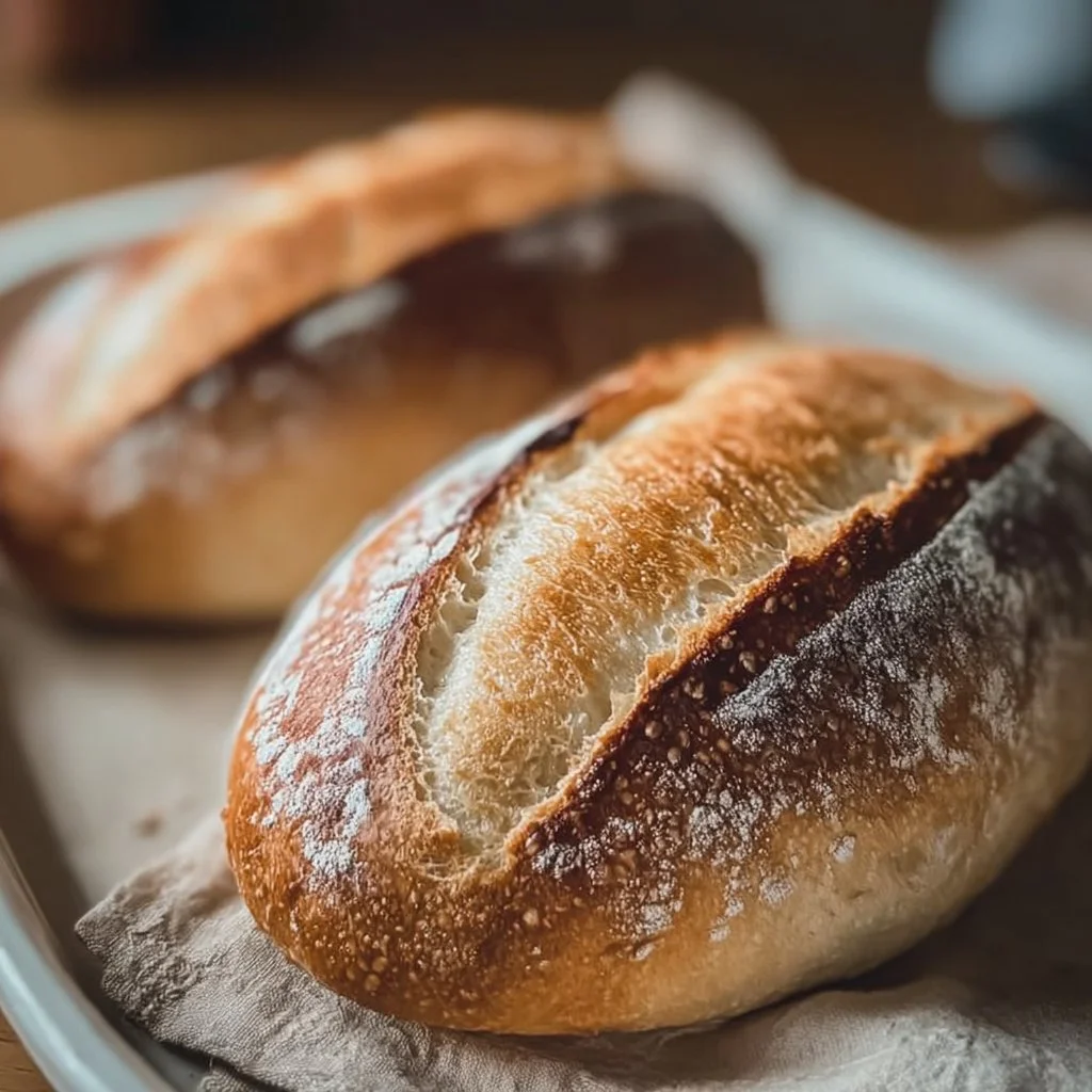 Tasty sourdough discard French bread loaf on a wooden table
