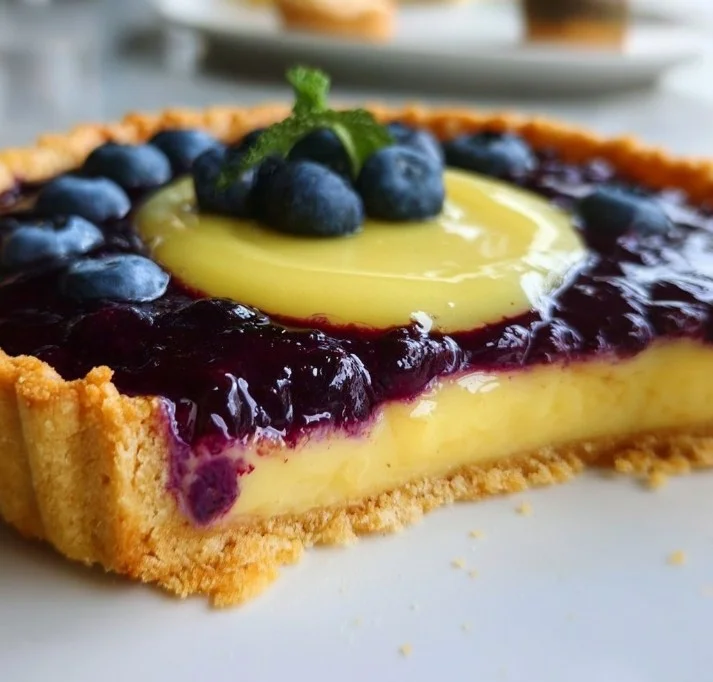 Zesty blueberry-lemon curd tart with vibrant blueberries and creamy filling