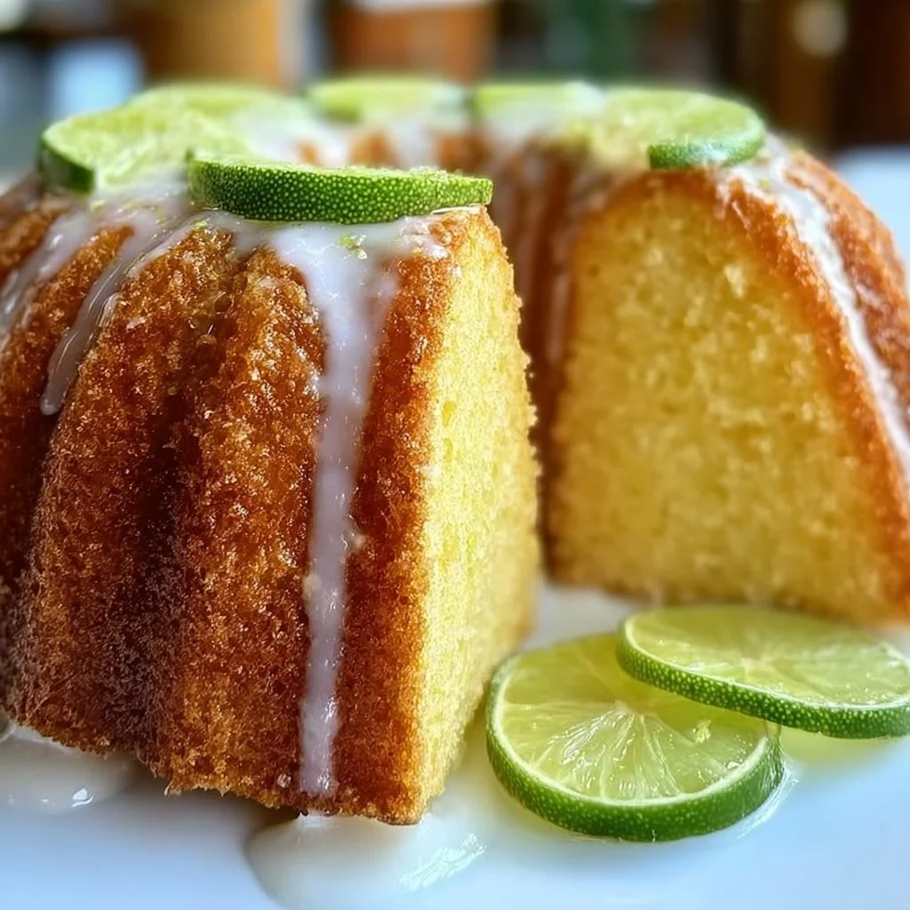 Delicious key lime pound cake with vibrant green lime zest on a plate