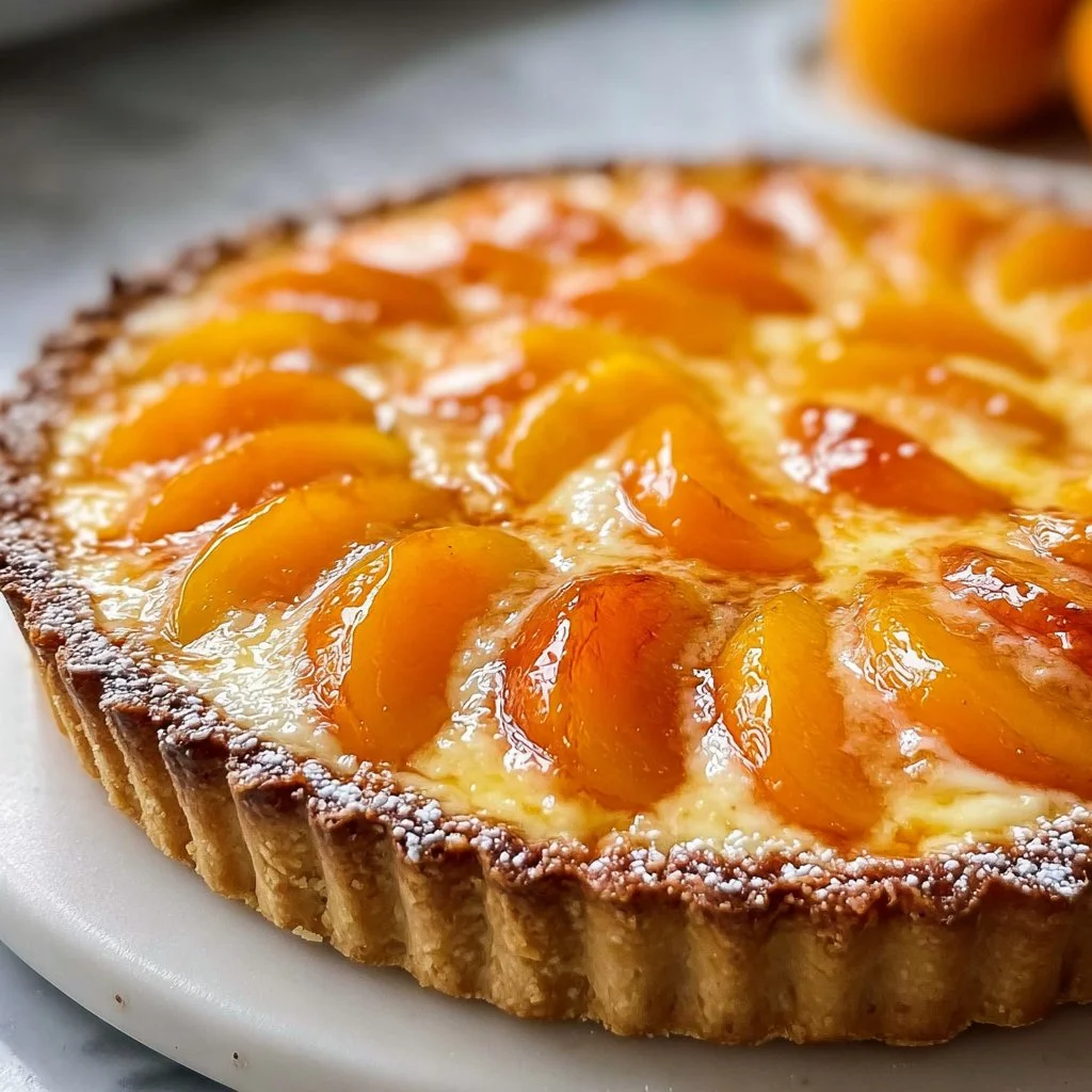 Delicious Apricot Frangipane Tart with fresh apricots and almond frangipane filling.