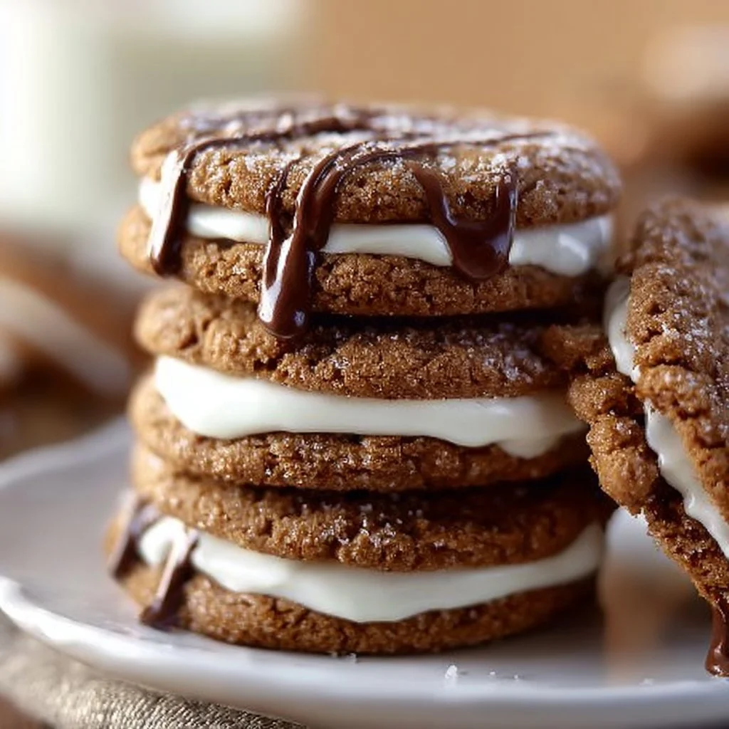 Plate of delicious molasses cream pie cookies on a cozy table setting