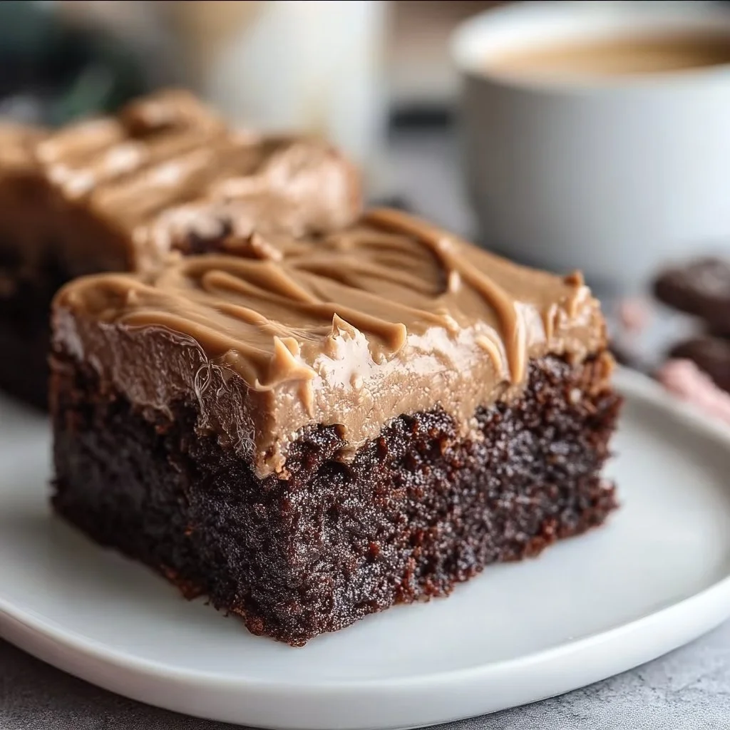 Delicious frosted coffee brownies topped with creamy coffee frosting