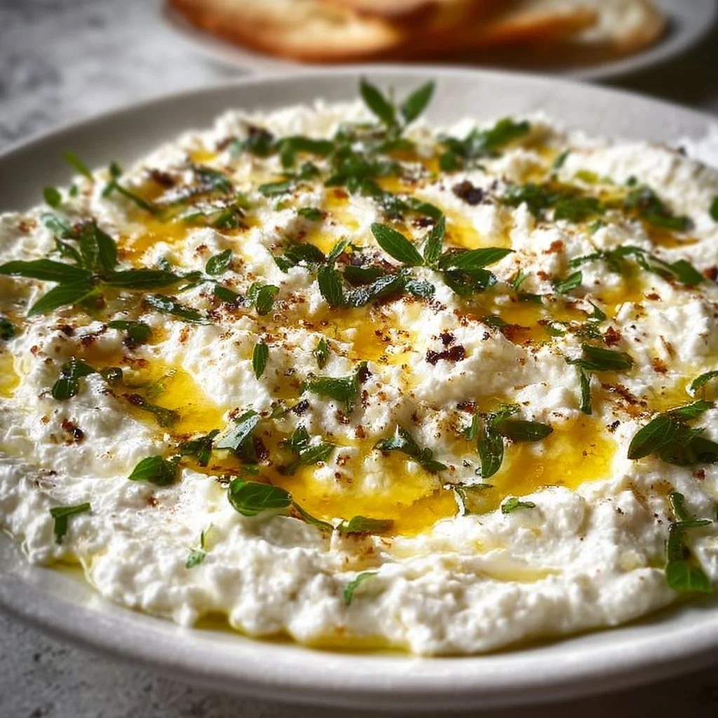 Creamy Garlic Herb Dip made from whipped cottage cheese served with fresh vegetables.