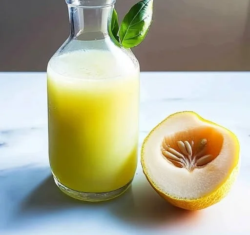 Refreshing honeydew melon juice with fresh basil leaves