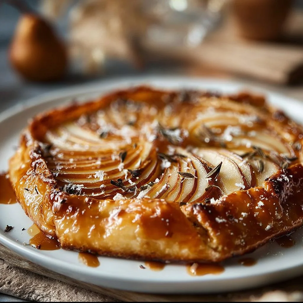 Delicious Cardamom Pear Galette topped with juicy pears and spices