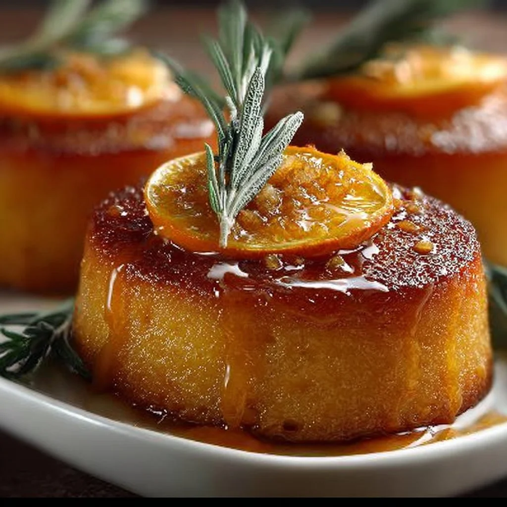 Irresistible orange ginger honey cakes decorated with citrus slices and honey drizzle