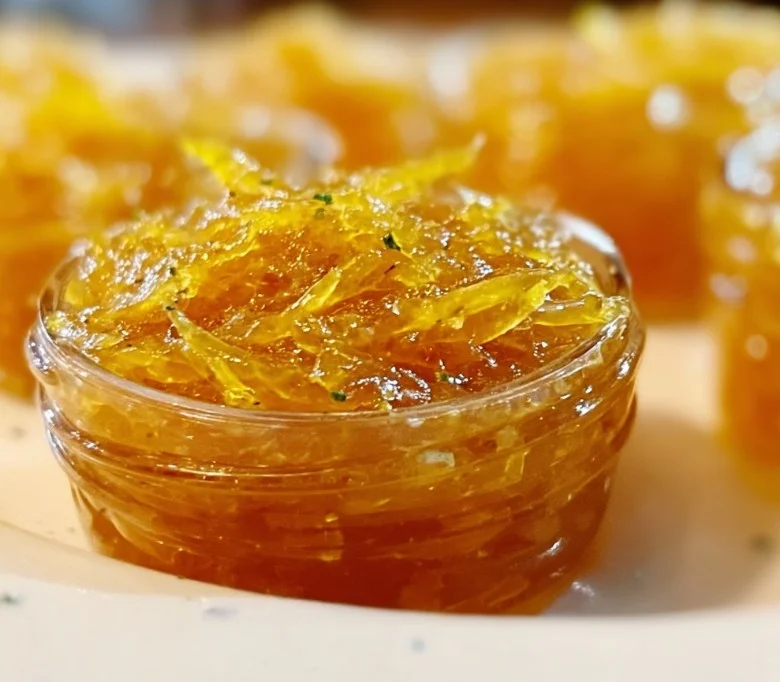 Jar of homemade limoncello marmalade on a wooden table