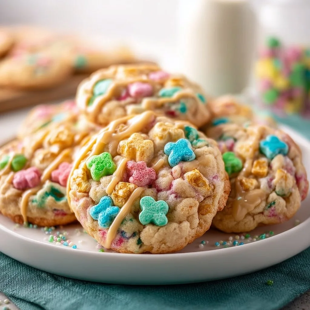 Delicious Lucky Charms Cookies with colorful marshmallows and sprinkles