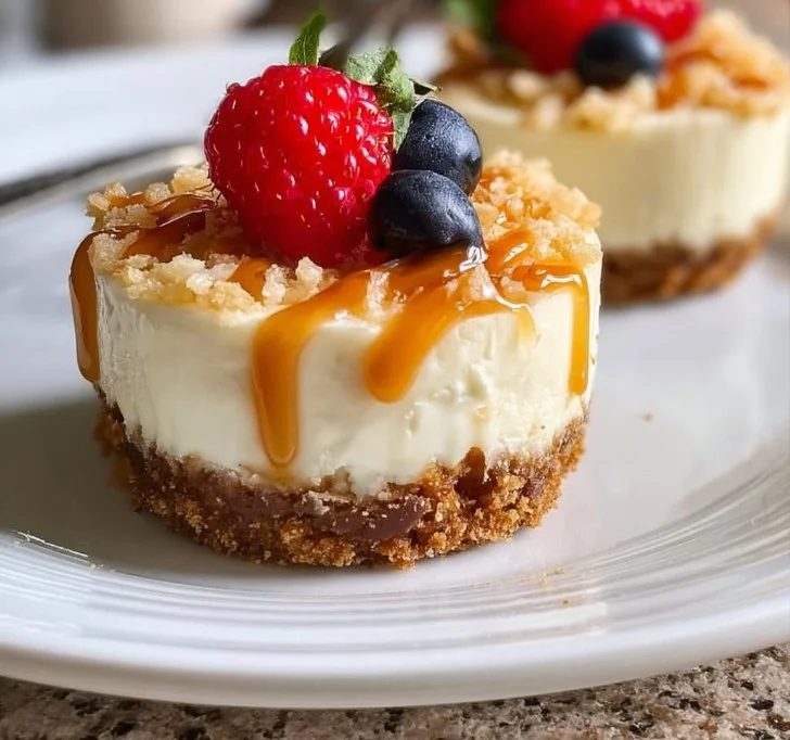 Delicious no bake mini cheesecakes topped with fruit