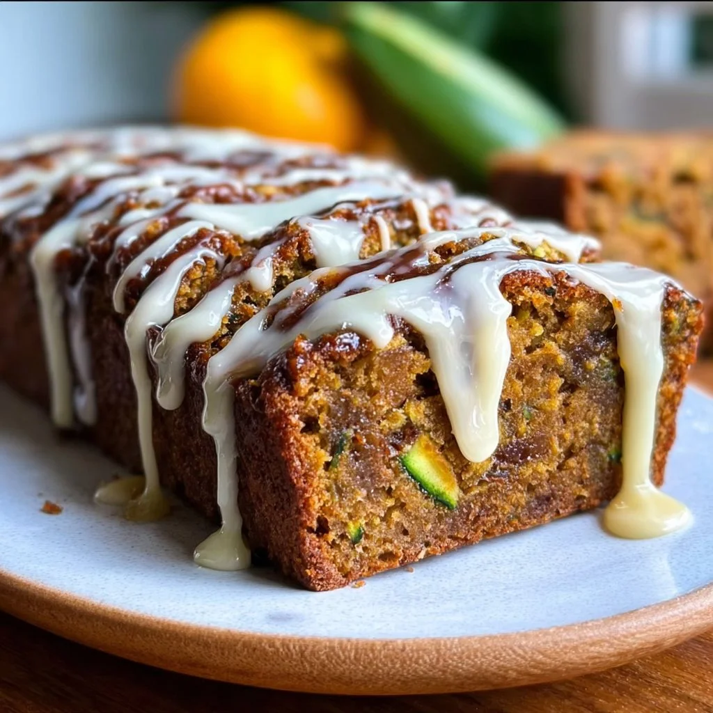 Loaf of homemade Pumpkin Zucchini Bread sliced on a wooden cutting board