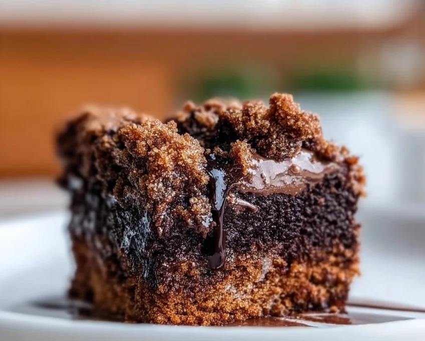 Delicious Triple Chocolate Crumb Cake with rich chocolate layers and crumb topping