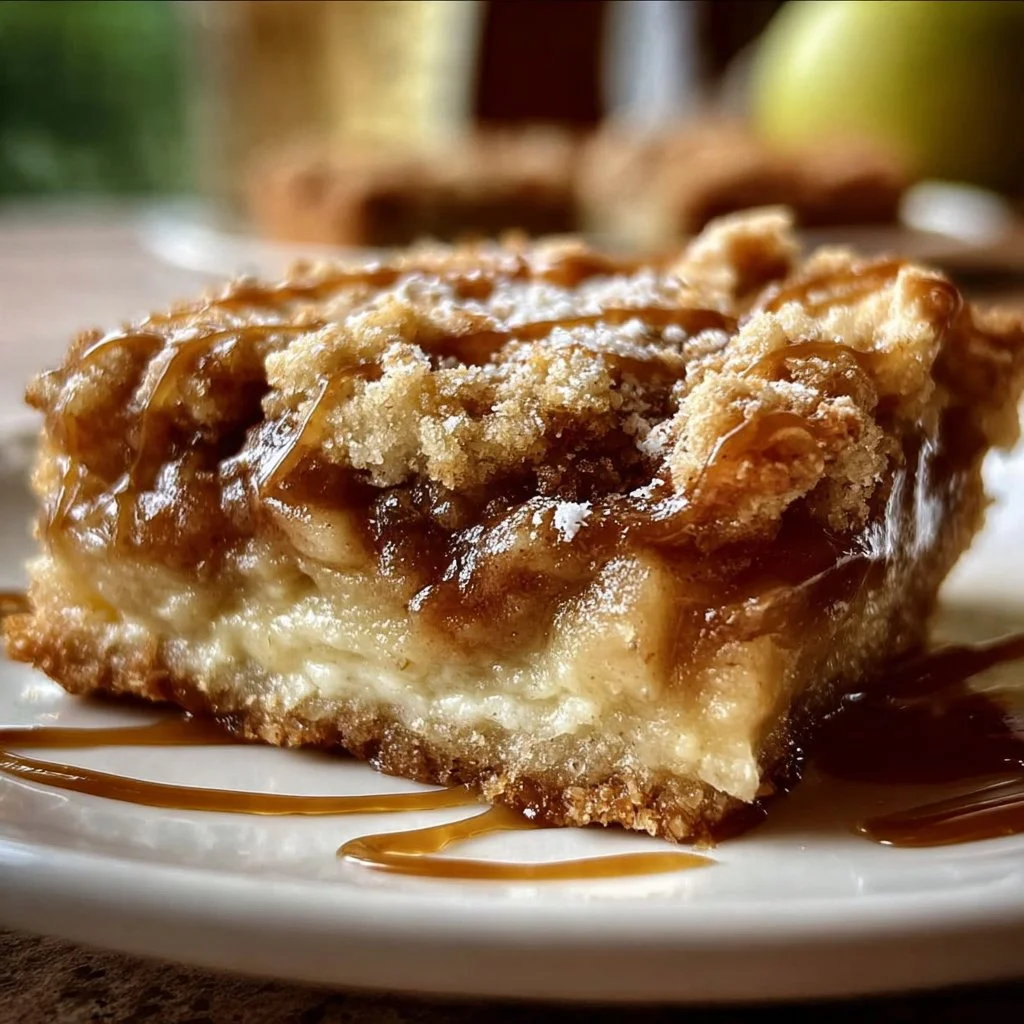 Homemade apple pie bars with cinnamon and apple filling in a crumbly crust
