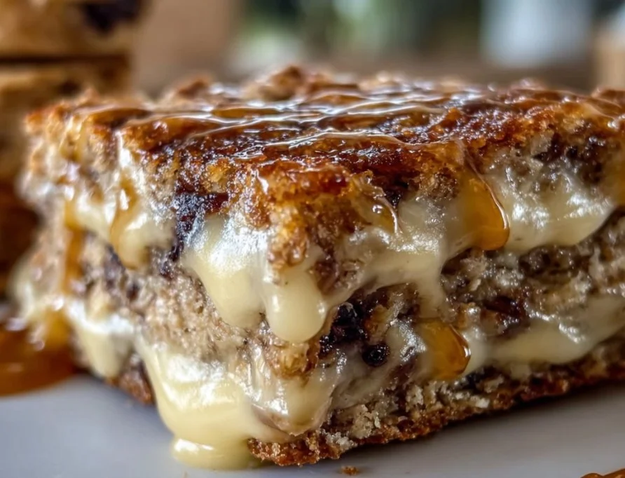 Homemade Banana Oatmeal Bars on a wooden table