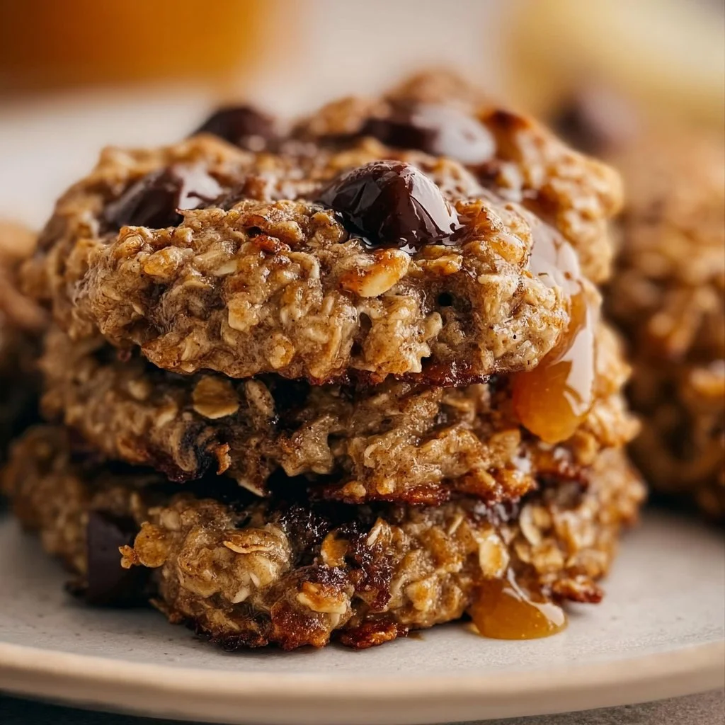 Healthy oatmeal breakfast cookies on a plate with fresh ingredients.