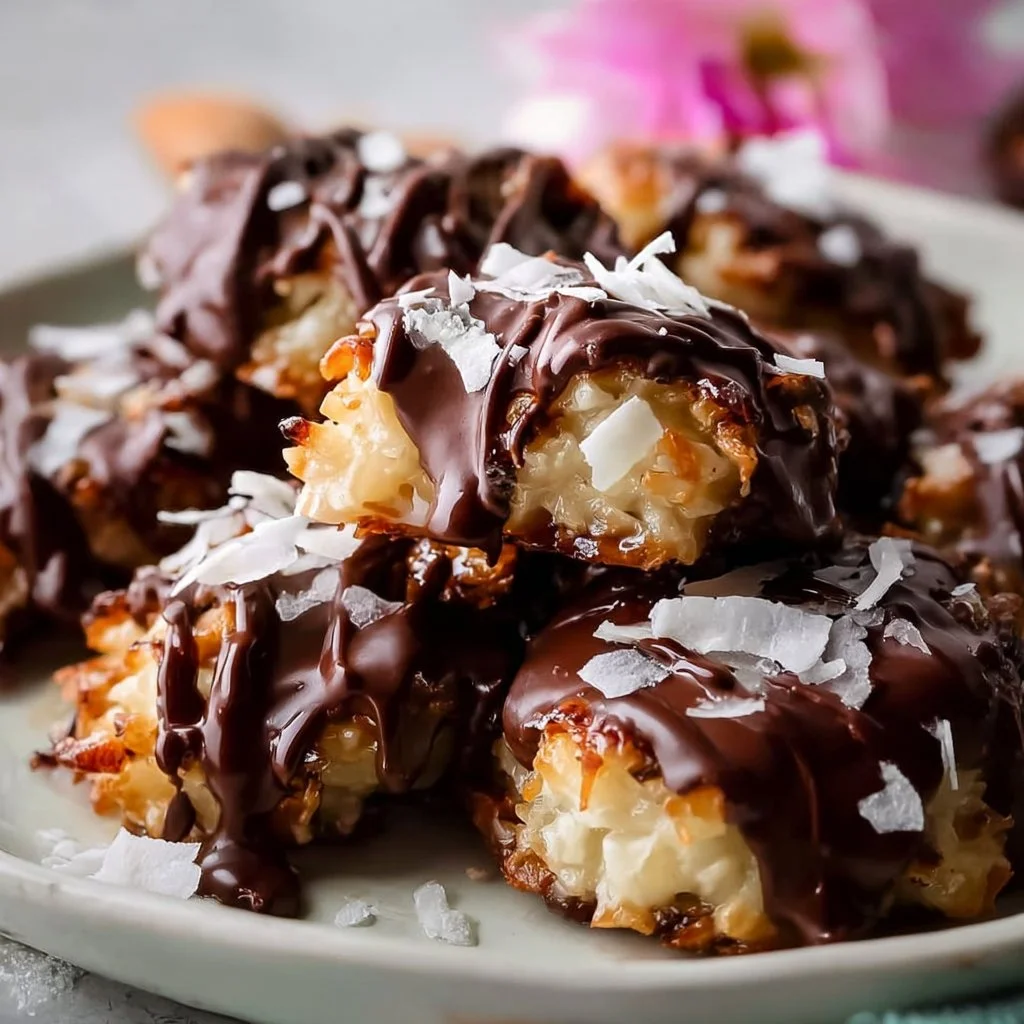 Delicious homemade Almond Joys topped with dark chocolate and almonds.