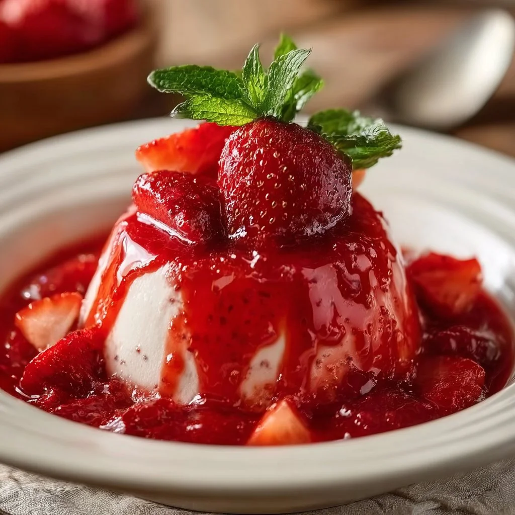 Delicious homemade strawberry sauce in a glass jar