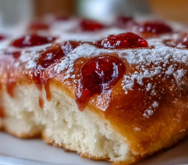 Freshly baked Jam Donut Focaccia with fruit jam topping