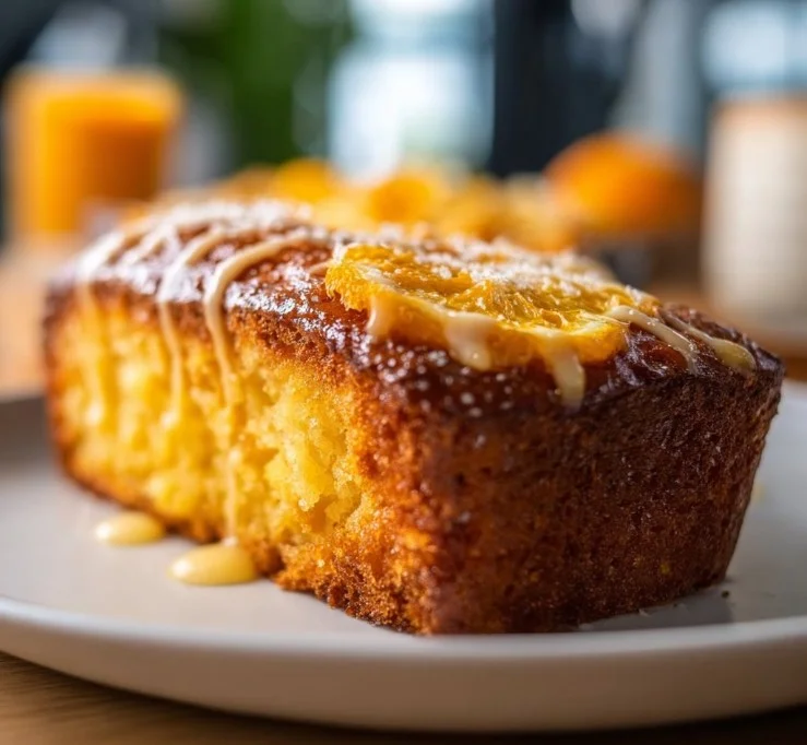 Freshly baked orange bread with a golden crust and citrus aroma
