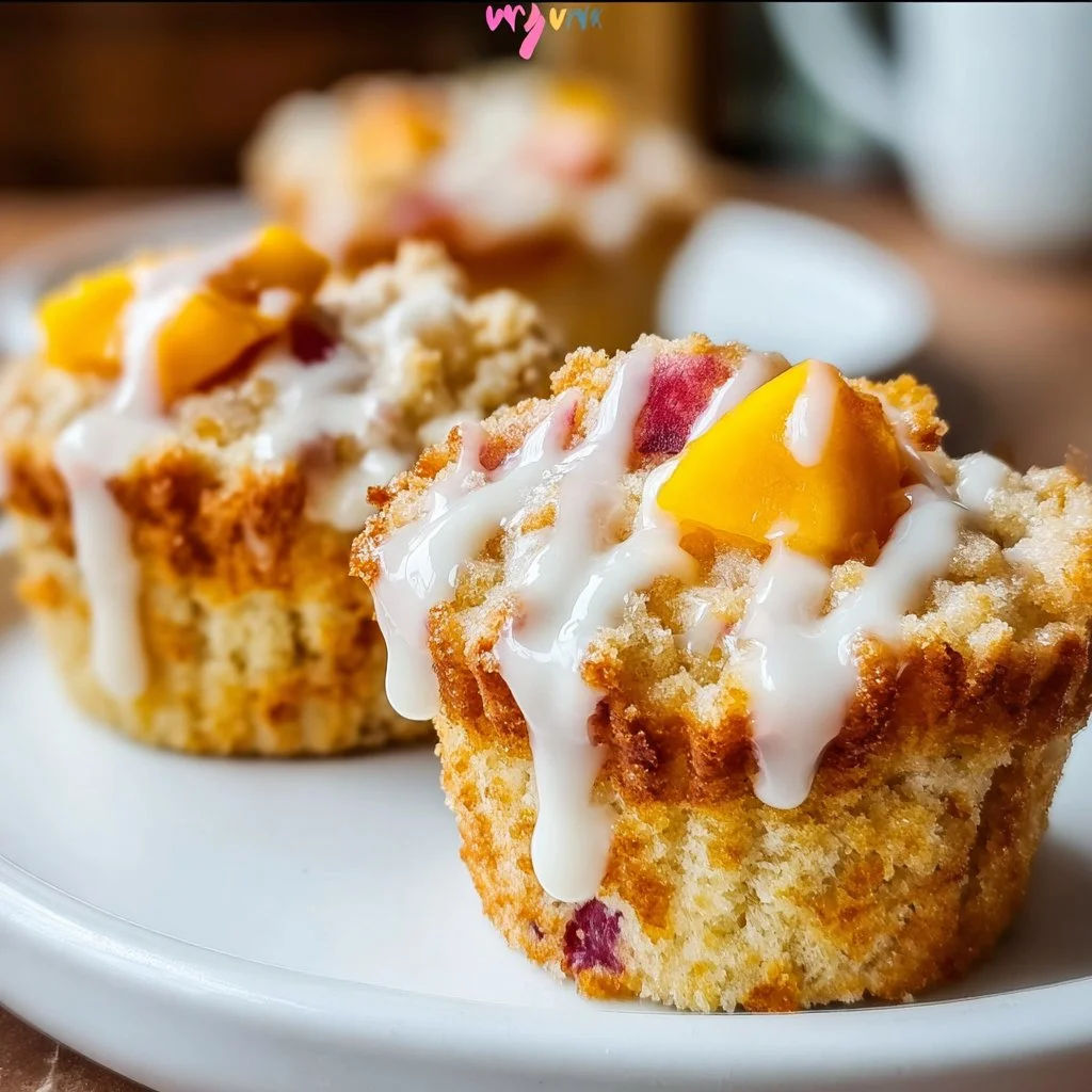 Delicious Peaches and Cream Muffins served on a plate