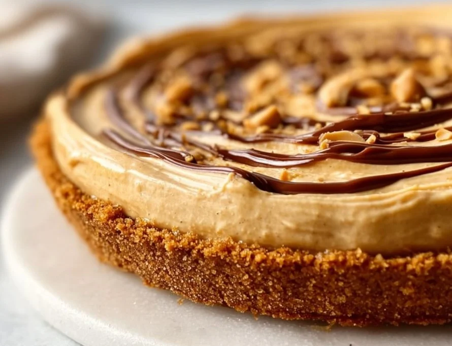 Delicious homemade Peanut Butter Pie topped with whipped cream and chocolate