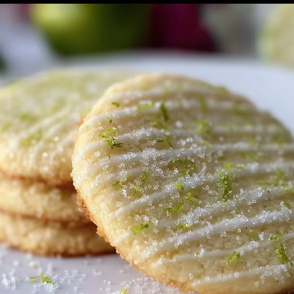 Plate of tangy lime sugar cookies with a sprinkle of sugar on top