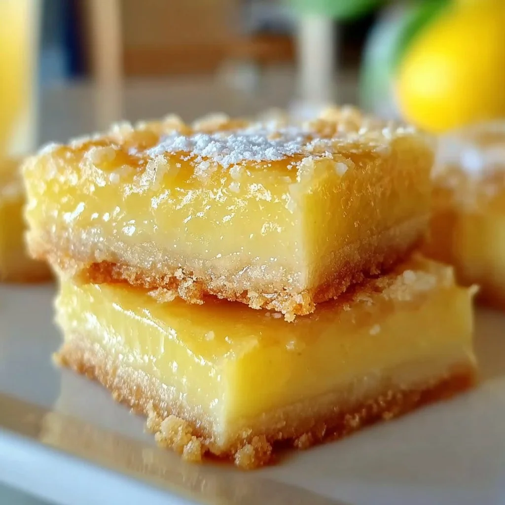 Delicious zesty creamy lemon squares on a plate garnished with lemon zest