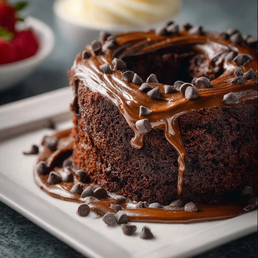 Decadent Ridiculous Chocolate Cake topped with chocolate frosting and sprinkles