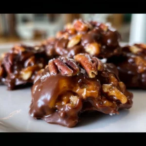 Delicious homemade Chocolate Pecan Turtle Clusters with chocolate and pecans